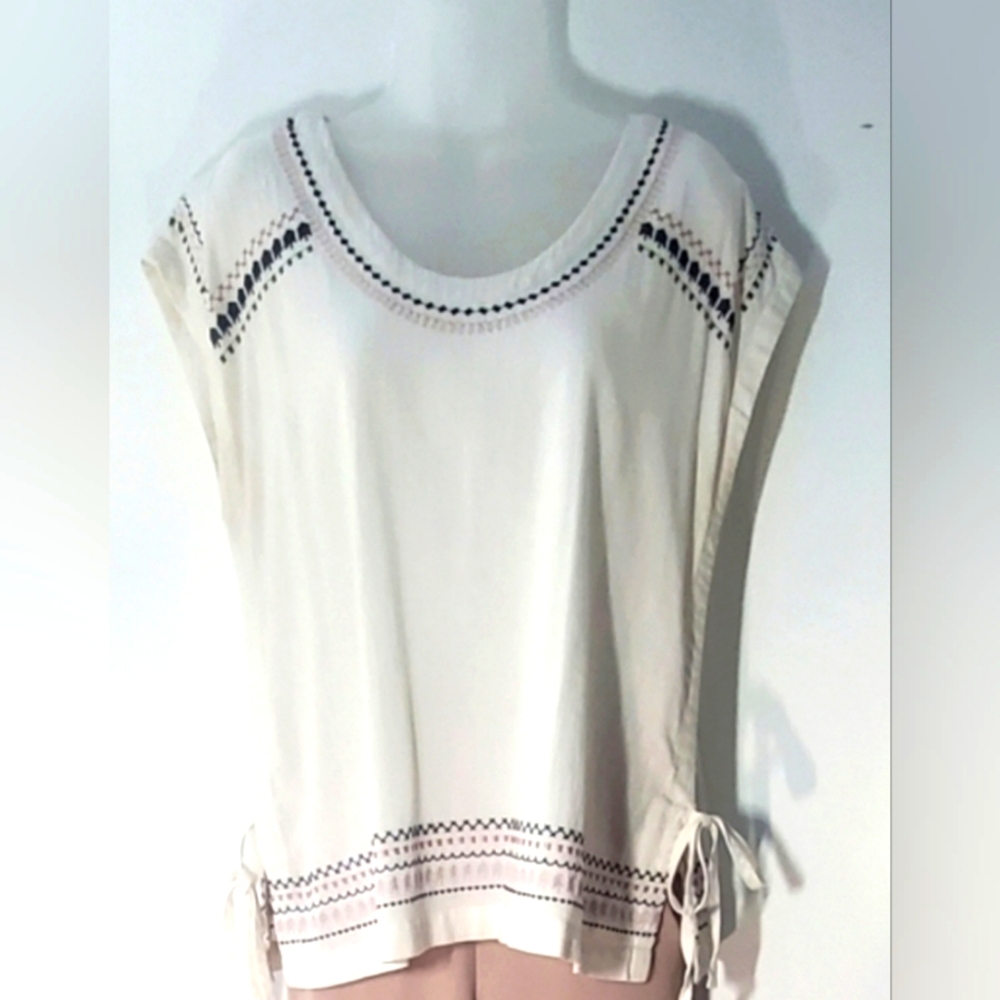 LOFT Cream Embroidered Blouse
